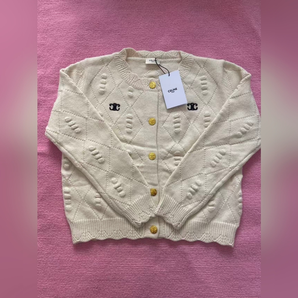 CELINE Cardigan Blanc en Coton